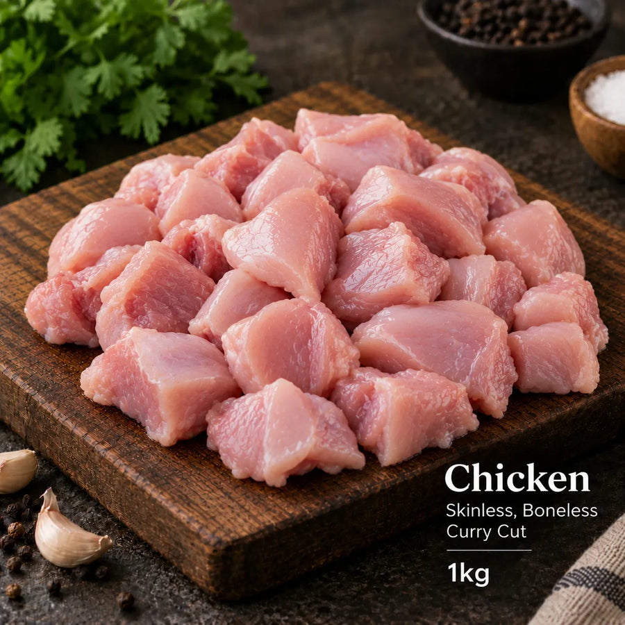 Chicken Skinless, Boneless - Curry Cut - 1kg
