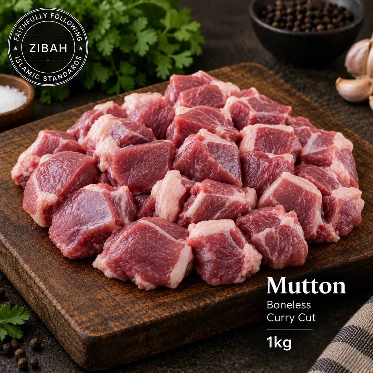 Mutton Boneless - Curry Cut - 1kg